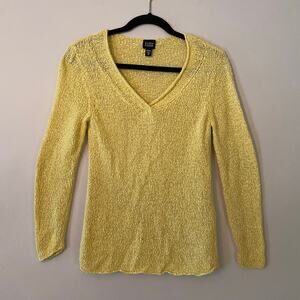 Eileen Fisher Butter Yellow V-neck Sweater Viscose Linen Summer Women size Small